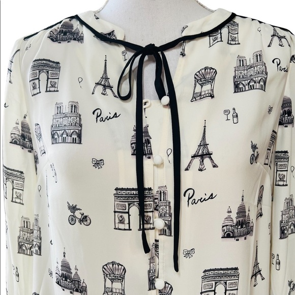 TALBOTS WOMENS GORGEOUS PARIS BLOUSE SIZE SMALL PETITE OFF WHITE AND BLACK NWT - Picture 2 of 9